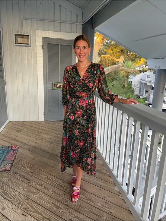 Veronica M Dresses & Skirts - Veronica M Floral Wrap Midi Dress in Green and Pink